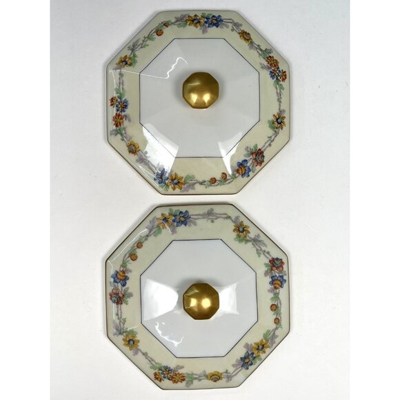 2 Theodore Haviland Limoges 1925-36 Miami Octagonal Ivory Floral COVERED DISHES - Picture 6 of 8